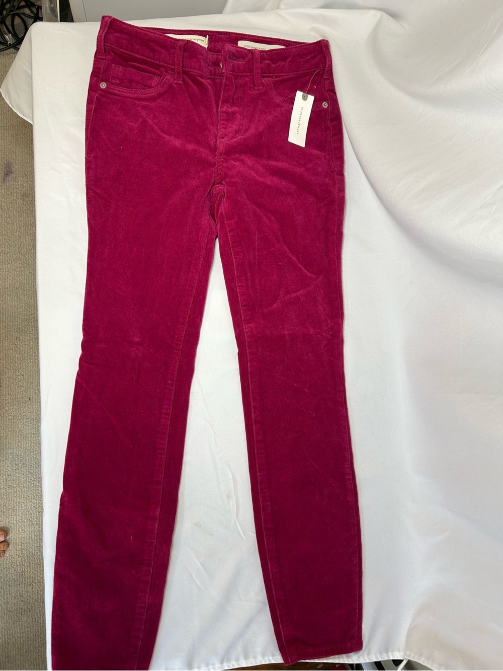 Anthropologie Pilcro High Rise Skinny corduroy Pants Raspberry Size 26 NWT